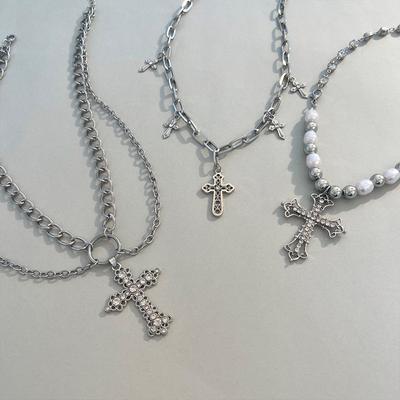 Fashion Trend Shiny Exquisite Cross Long Necklace Ladies Men Couple Jewelry Birthday Party Gift