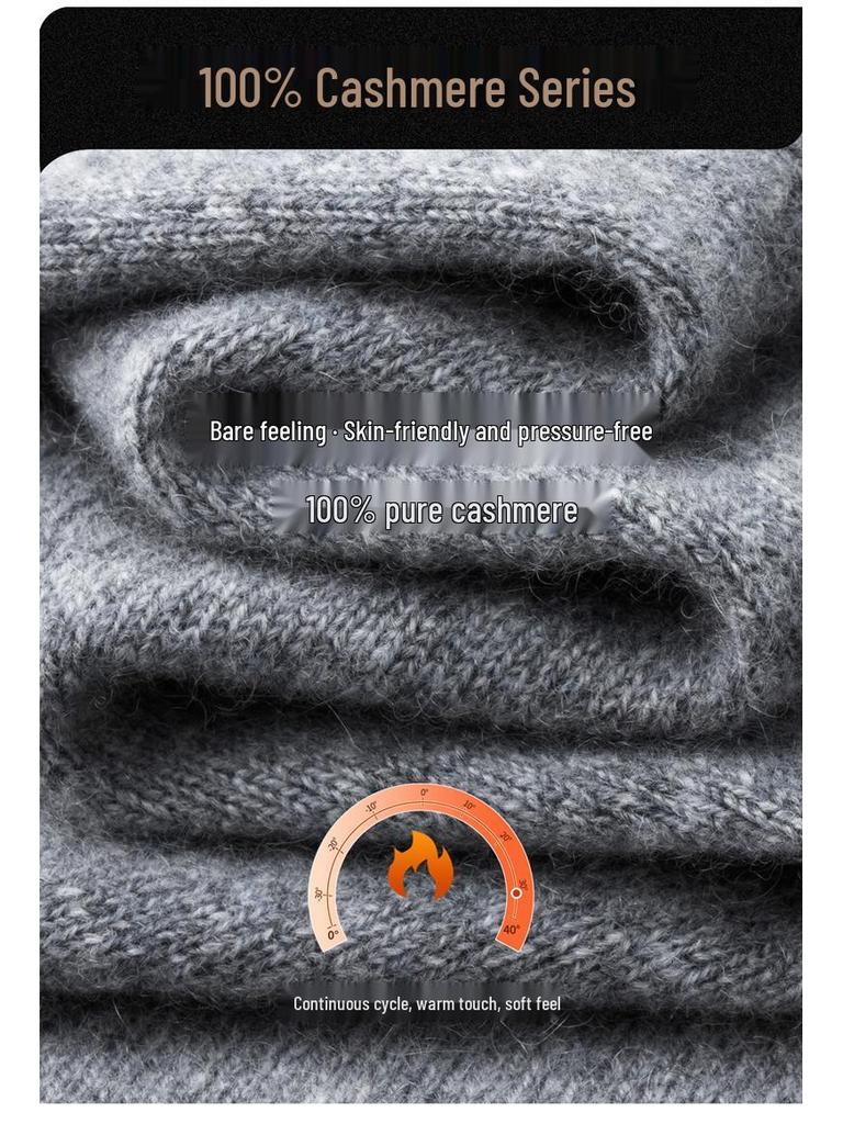 Men's 100% Pure Cashmere High-Neck Sweater - Autumn/Winter White Knit Base Layer
