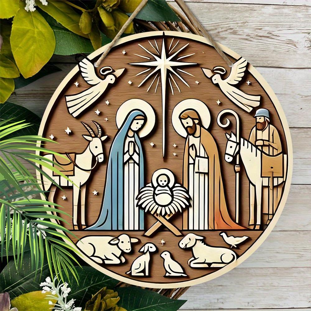 Krippe Holzweihnachtsschild - Navidad Rundes Schild für Haustür, Wandbehang-Dekor - Ideales Weihnachtsgeschenk