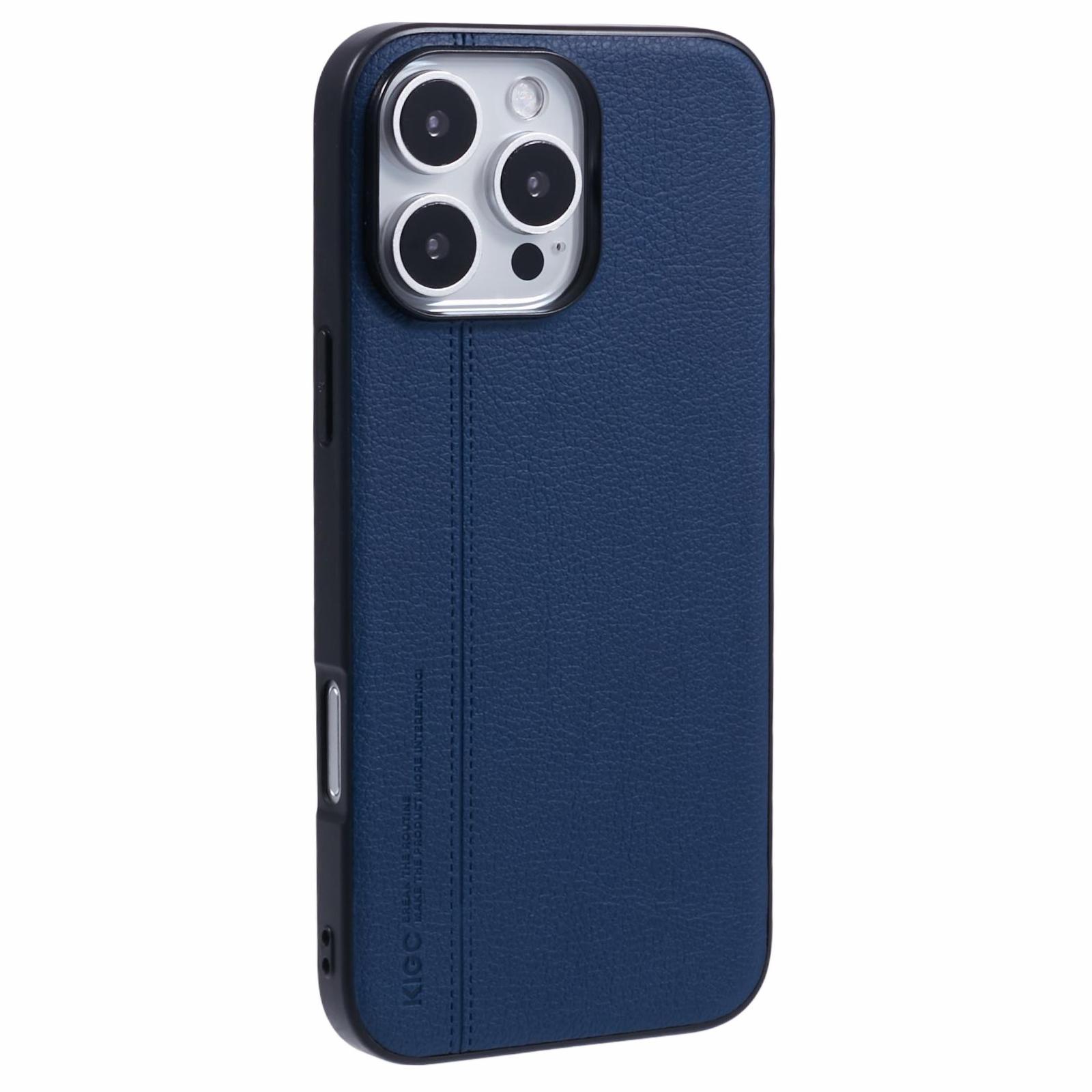 

KIGC For iPhone 16 Pro Case Litchi Texture Leather Coated PC+TPU Phone Cover Blue