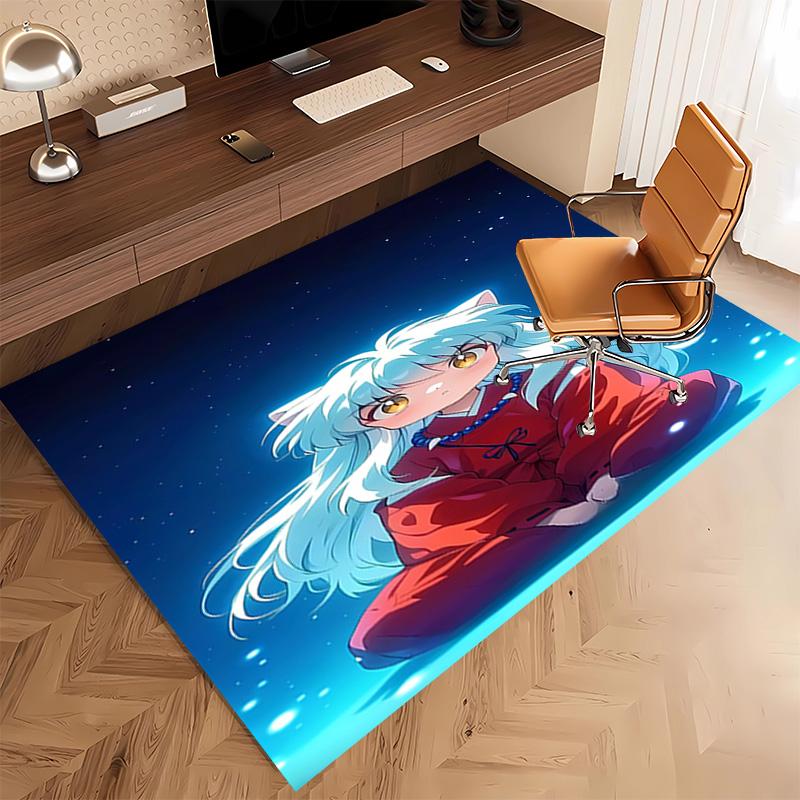 1pc Inuyasha Print Area Rug - Soft, Washable Non-Slip Indoor Mat, Living Room, Home Office Decorative Rug,Office Decorative