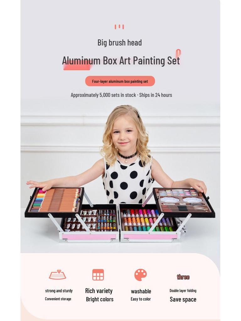 200-Piece Portable Art Set: Watercolor Pencils, Crayons, Acrylic Paints & Colored Pencils in Aluminum Box for Kids