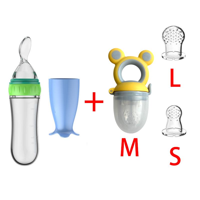 Squeezing Feeding Bottle Cup Baby Pacifier Feeding Set Silicone Cereal Food Supplement Feeder Tableware