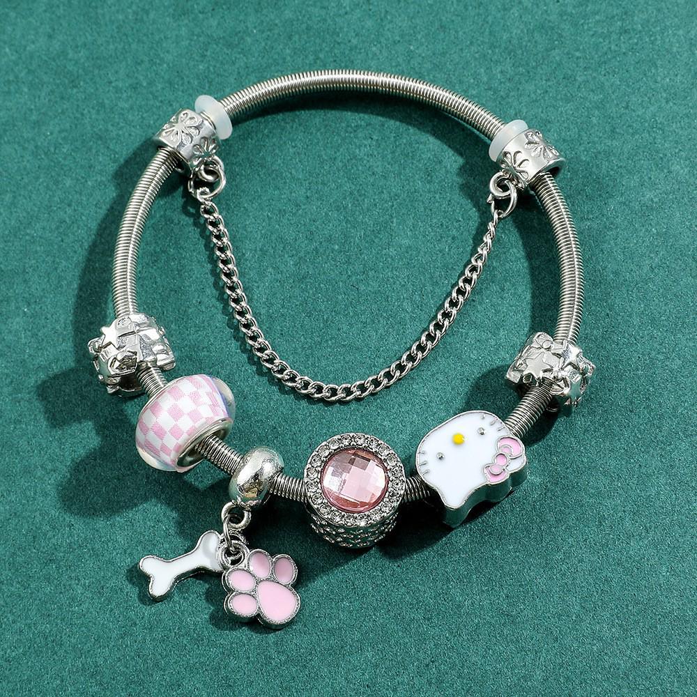 Hello Kitty Rosa Pandora Armband - Niedliches Cartoon-Katzen-Charme-Bügelarmband Schmuck