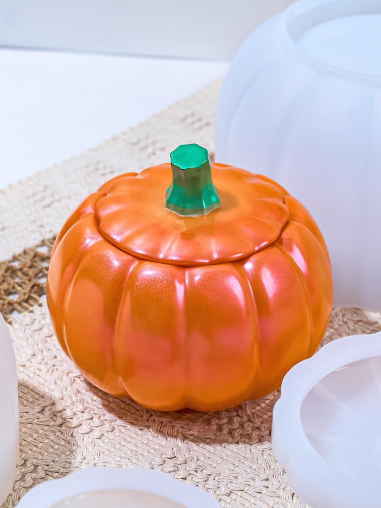 3D Large Pumpkin Storage Box Silicone Mold Plaster Candle Jar Making Mould Handmade Flowerpot Resin Molds Halloween Decor Gifts