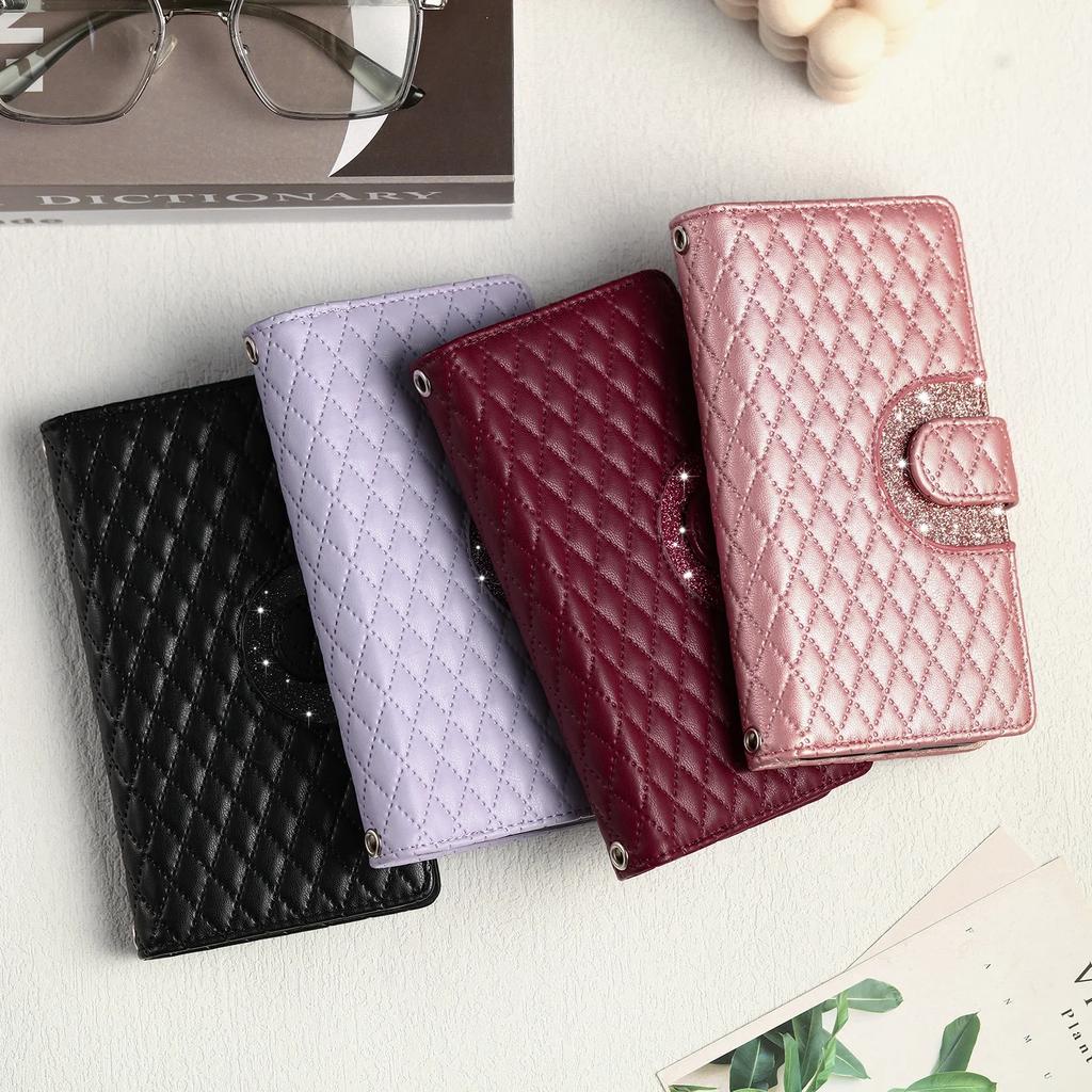 Crossbody Cards Solt Wallet Leather Bling Zipper Bag Purse Case For iPhone 15 16 Pro Max 14 13 12 11 XS XR Plus Glitter Cover