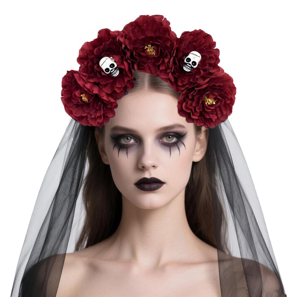Black Flower & Skeleton Hair Bands Halloween Party Style Hair Hoops for Women Girls Halloween Masquerade Party