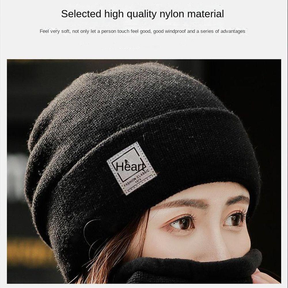 Thicken Plus Velvet Scarf Warm Knit Hat Cold-proof Neck Cover Solid Color Beanies Caps  Mens Womens