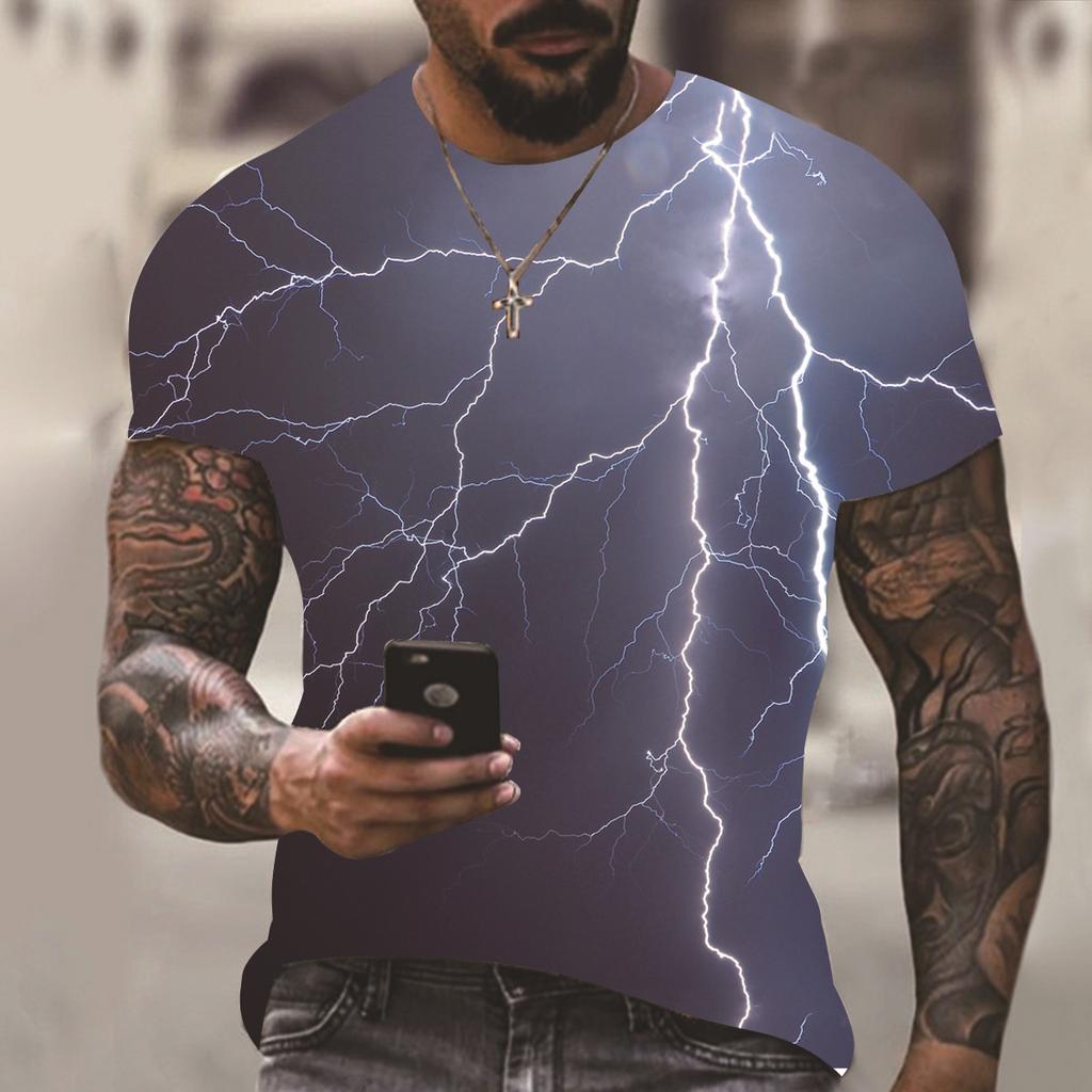 Men's summer new geometric pattern 3D print fashion short-sleeve top, casual short-sleeve for men and women 