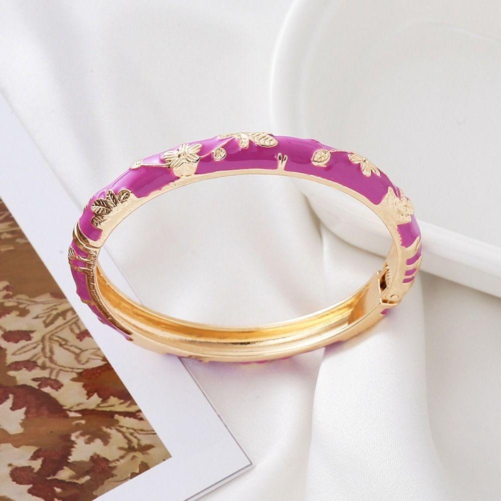 Leaf Floral Pattern Enamel Bangle Bracelet Colorful Drip Cloisonne Bracelet  Beach Vacation