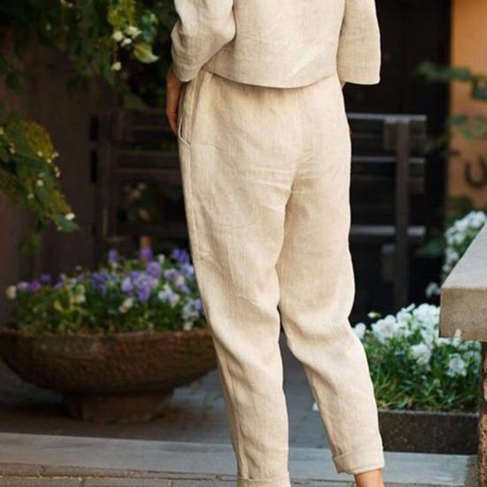 1 Set Women Outfit Solid Color Lace-up Spring Autumn Long Sleeve Round