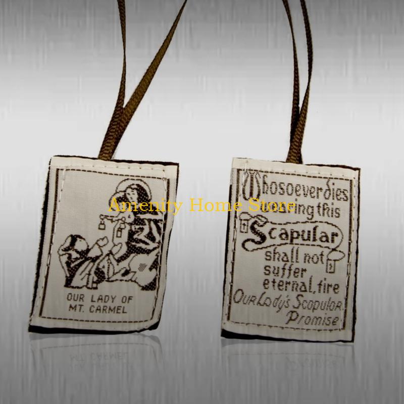 F26C Catholic Scapular Embroidered Scapular Our Lady of Mount Carmel Devotional Rosary Catholic Garment Accessories