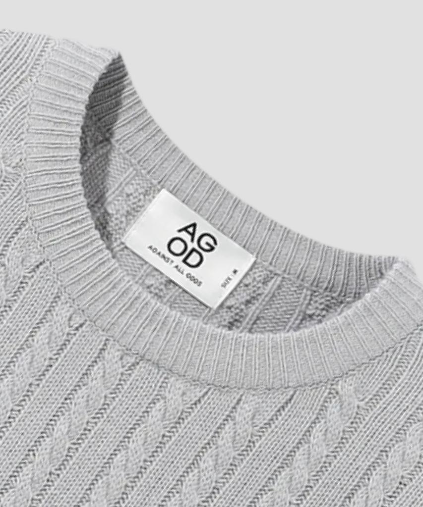 AGOD Crew Neck Oversized Cable Sweater Knit [Gray]