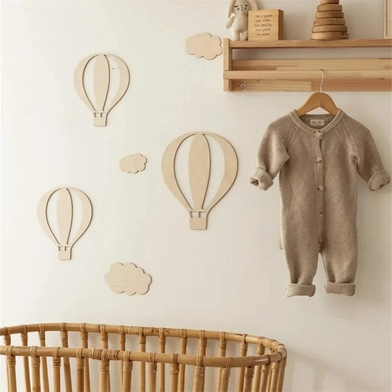 1set Creative Hot Air Balloon Wooden Plaque Wood Chip Wall Decor Living Room Bedroom Home Ornament Craft Rustic Boho Chic
