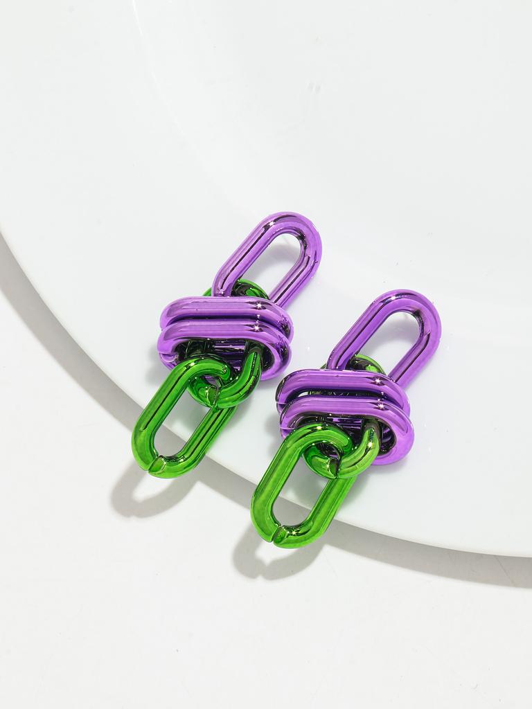 Retro Acrylic Oval Link Drop Earrings for Women New Trendy Metallic Colorful Geometric Chain Long Earring Punk Jewelry Gifts
