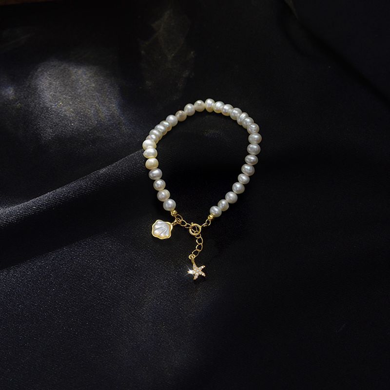 Trendiges Muschel- & Stern-Design 100% Natürliche Süßwasserperle 14K Gold Filled Damenarmband Großhandel Für Frauen Geschenke