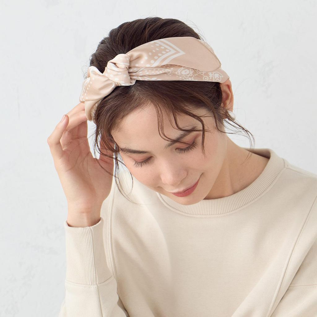 Comme Ca Ism Paisley Square Scarf with Ring, 12-82RG01-204, Beige