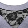 Plus Size Women Solid Floral Lace  Asymmetric Three Quarter Tops Blouse