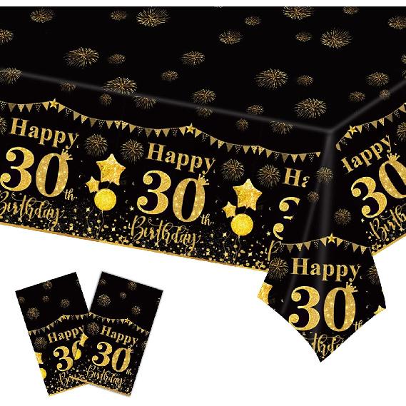 50th Black Gold Birthday Tablecloths Plastic Disposable 2 Pack Table Cloth Happy Party Birthdays Decorations Rectangular Table Cover 54"x108"