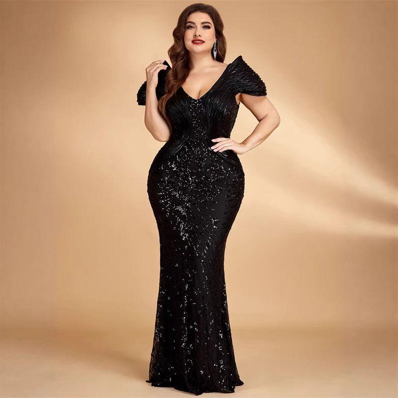 Plus-Size Foreign Trade Long Dress, New European and American Style Sequin Dress, Evening Gown for Parties