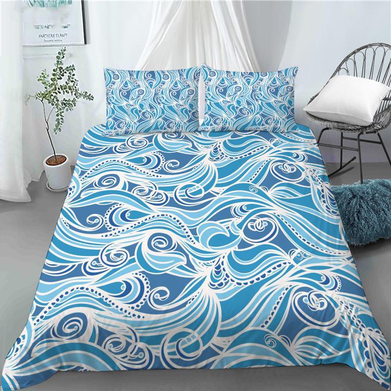 3D Japanese Wave Pattern Duvet Cover Set Fashion Polyester Quilt Cover with Pillowcase for Children Women Home Room Decor Gifts
