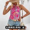 Blusa casual da donna stile Boho con stampa Paisley, senza maniche, con scollo all'americana