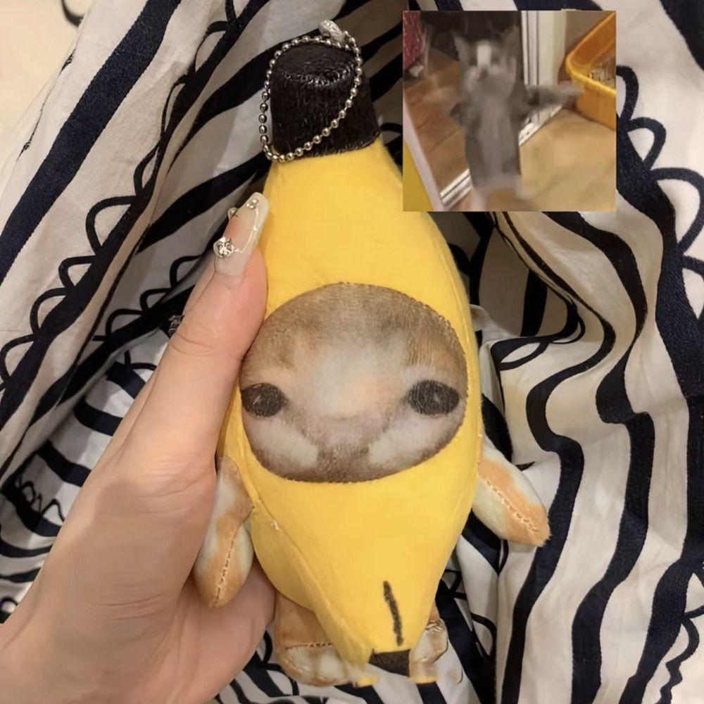 Funny Banana Cat Plush Pendant PP Cotton Car Bag Pendant Sound Plush Doll  Universal