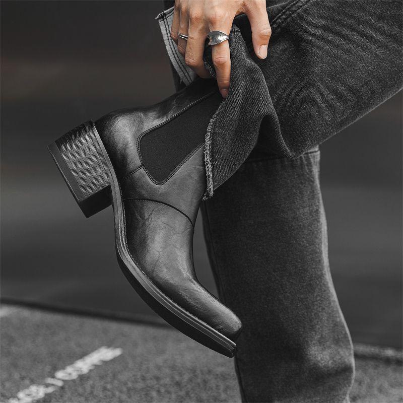 British Men's Trendy High-top Casual Heightening Platform Chelsea High-heeled Upturned Pointed Wizard Boots