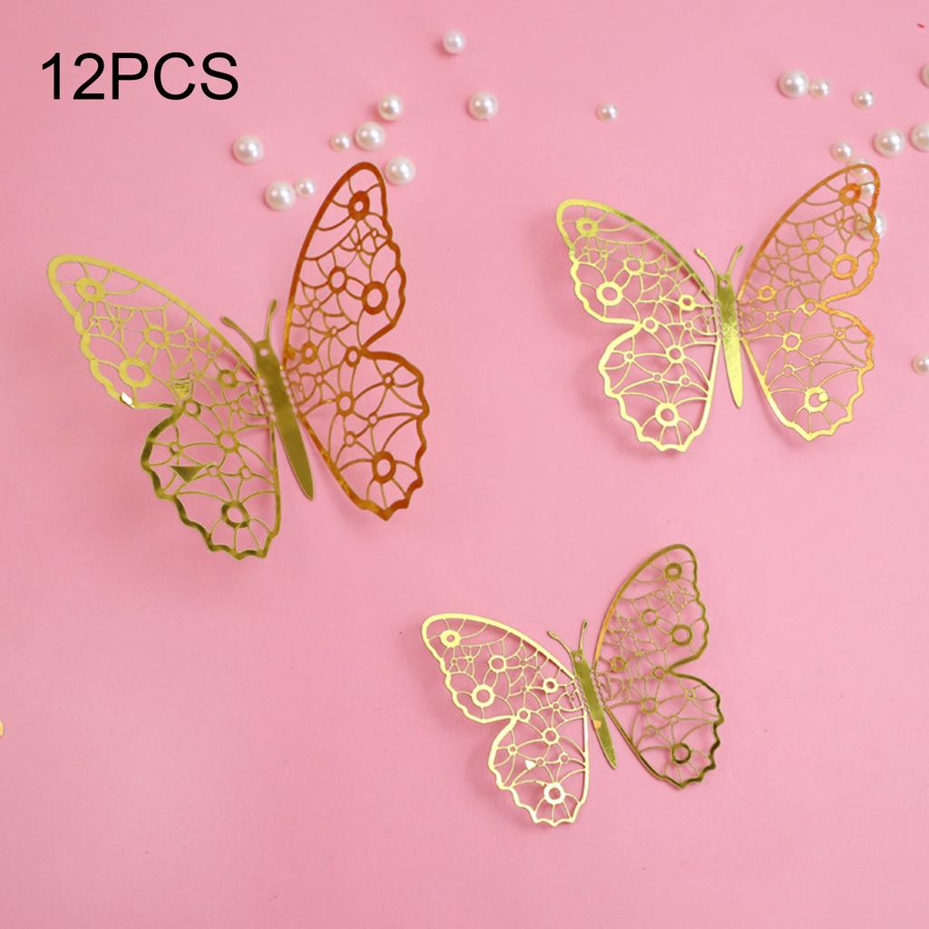 12pack/lot Graceful Lines And Vivid Molding-3D Butterfly Cake Topper For Birthday Party Decoration