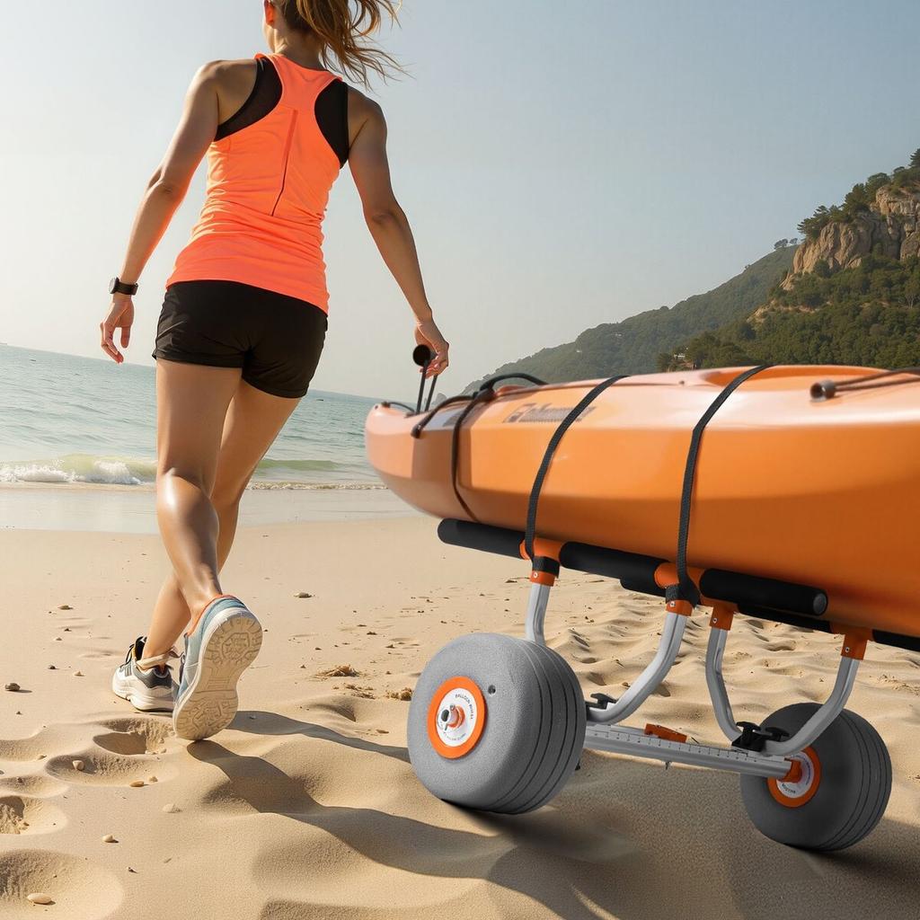 Kayak Cart, 158.8 kg Load Capacity, Kayak Trolley with 30.5 cm Inflatable PU Tires & 2 Straps, Assembles & Disassembles Within Seconds, Paddle Board