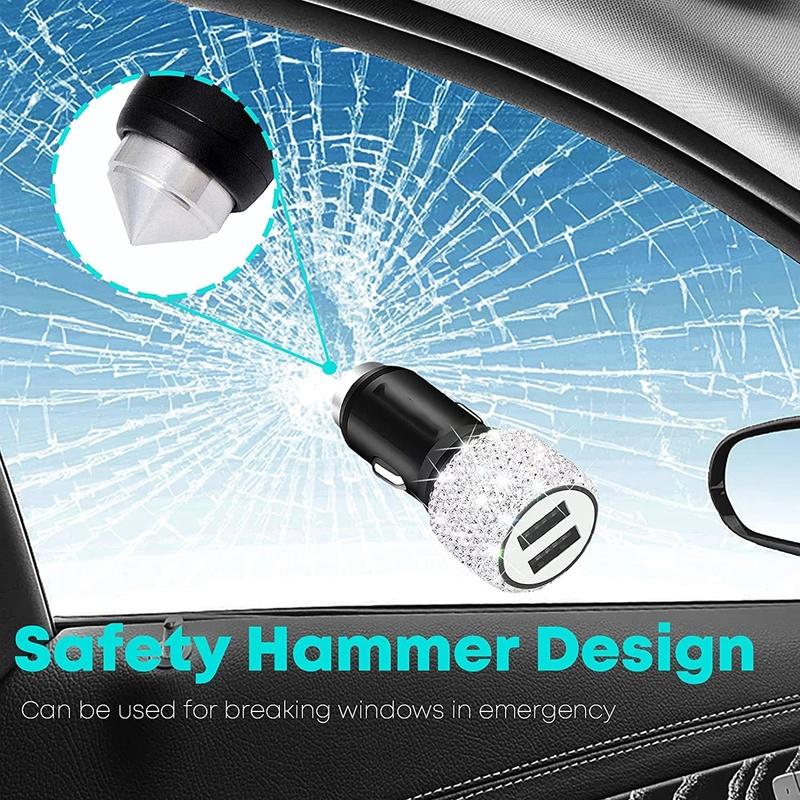 Diamond-mounted Car Phone Safety Hammer Charger Dual USB Fast-Charged Diamond Car Phone Aluminum Alloy Car Charger Cable
