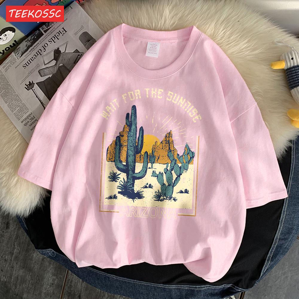 Wait For The Sunrise Print Tee Clothing Femme Versatile Personality T-Shirt Cool Lovely T-Shirts Oversized Vigor Short Sleeved