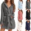 Winter Damen Einfarbig Schlicht Warm Flauschiger Bademantel Verdickt Kapuze Plüsch Pyjama Zuhause Lässige Lange Jacken Badezimmerzubehör