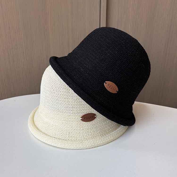 Women's Summer New Sunscreen Thin Crimped Knitted Basin Hat Dome Small Edge Bucket Hat Fashionable Versatile Beach Sun Hat