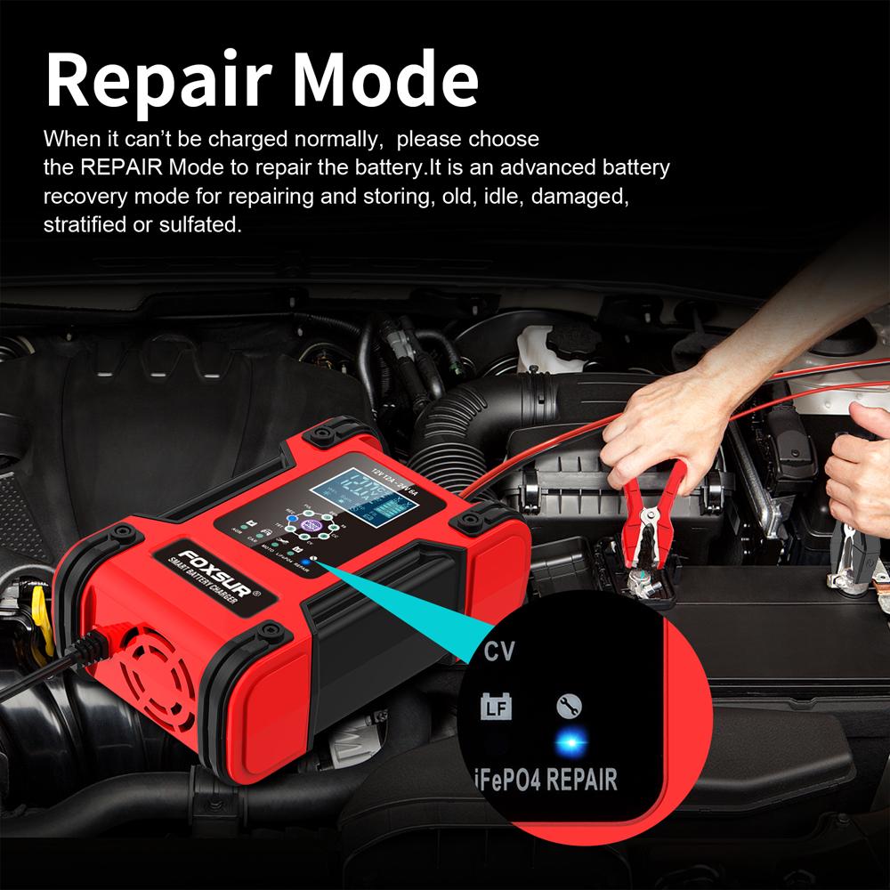 Încărcător inteligent pentru baterie auto 12V 24V cu afișaj LCD pentru motocicletă, încărcător automat în 7 etape, AGM, ciclu profund, GEL, umed-uscat, plumb-acid, încărcător