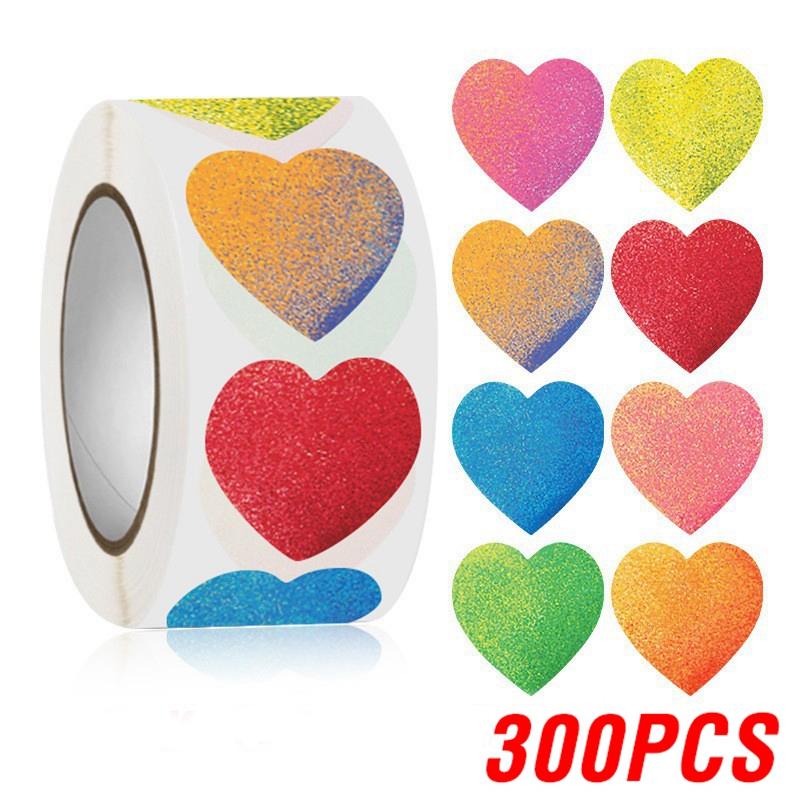 100-500pcs Color Valentine's Day Heart Sticker 1inch Birthday Party Gift Packaging Seal Sticker Baking Label