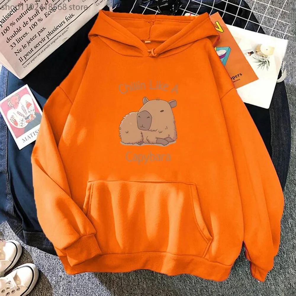Capybara Hoodies Chilin Like A Sweatshirts Women Long Sleeves Tops Women Clothing Clothes Kawaii Animal Graphic