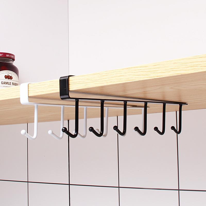 Wrought Iron Punch-Free Hanging Rack with Multifunctional Hooks for Under-Cabinet or Wardrobe Storage.