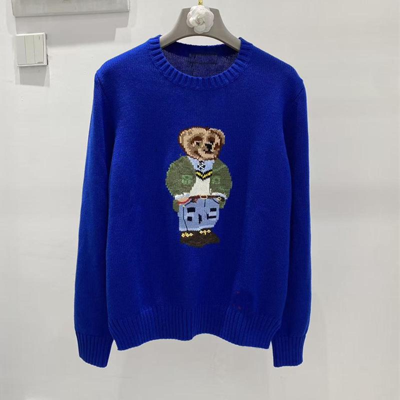 Damen Jacquard Wollmischpullover mit gesticktem Cartoon-Bär-Design