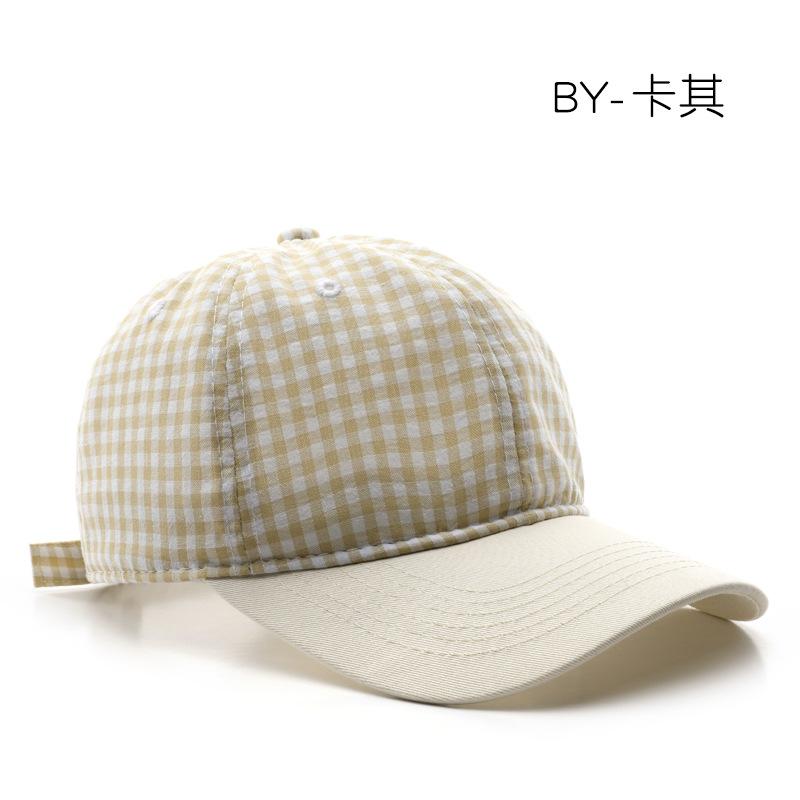 Hat spring and summer retro female solid color plaid color matching baseball cap outdoor sports men's travel sun protection cap