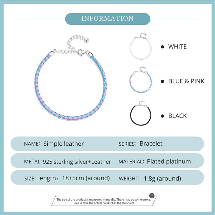 WOSTU 925 Sterling Silver Simple Leather Bracelet Fashionable Individual Lobster Clasp Bracelet