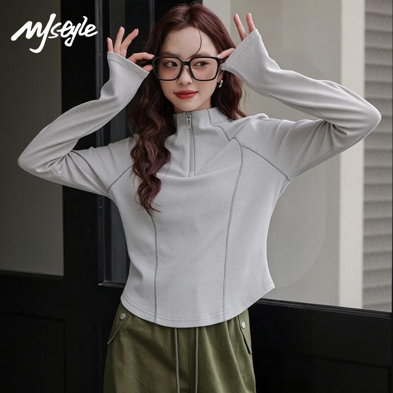 MJ STYLE Women s Half-Zip Quick-Dry Long Sleeve T-Shirt