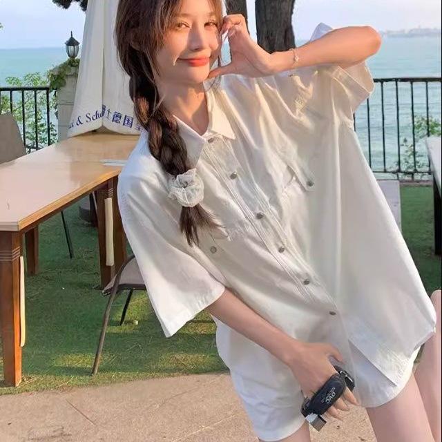 Korean Style Casual Short-Sleeve Shirt and Shorts Two-Piece Set - Slimming Summer Petite Fit