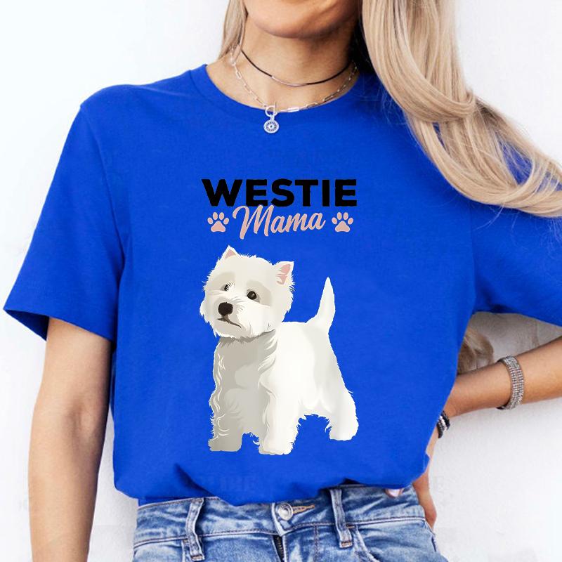 West Highland White Tshirt Terrier Mama Dog Westie Mom Women and Girls Casual Street Wear Breathable Shirts Dog Mom Clothing