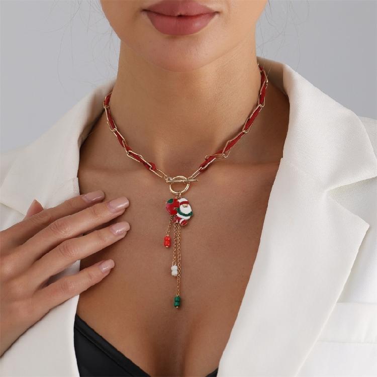 Holiday Inspired Santa Pendant Necklace Alloy Construction Convenient OT Clasp Jewelry for Year Round Wear