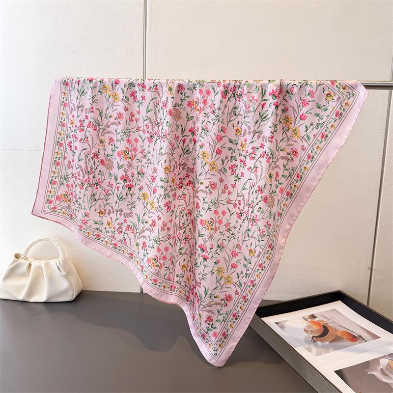Pastoral Floral Print Square Scarf Imitation Silk Shawl Sun Protection High-end Neck Tie Small Square Scarf Headscarf Women's