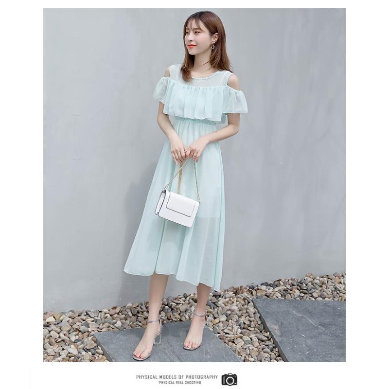 YYFS Women's Fashion Summer Spring Solid Color Print Short Sleeve O-Neck High Waist Casual Dresses