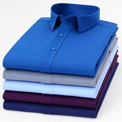 Klassisk långärmad tröja för män i stretchig bambufiber Basic Dress Shirt Ficklös Standard-fit Business Work Office Lättskötta skjortor