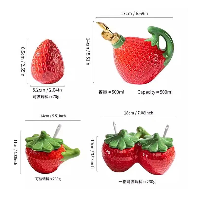 European Ceramic Strawberry Cruet Oil Pot Creative Fruit Kitchen Seasoning Jar Salt Sugar Chili Jar Soy Sauce Vinegar Bottle New
