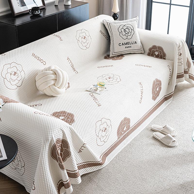 Summer Ice Silk Sofa Cover Cloth Light Luxury High-Grade French Cream Style Summer Cool Feeling Sofa Cushion Cover Full Cover Towel